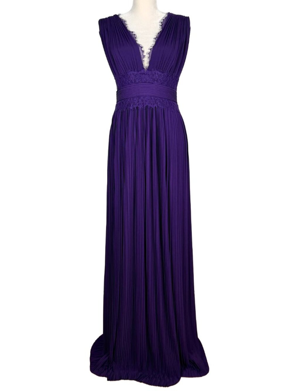 ASOS DESIGN Purple Pleated Maxi Dress Lace Insert Plunging V-Neck NWT Size 8